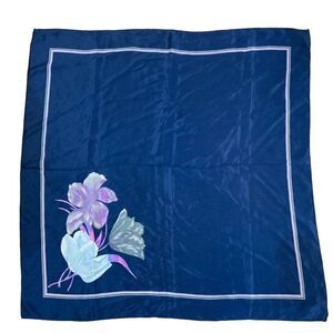 Vintage navy blue floral square scarf